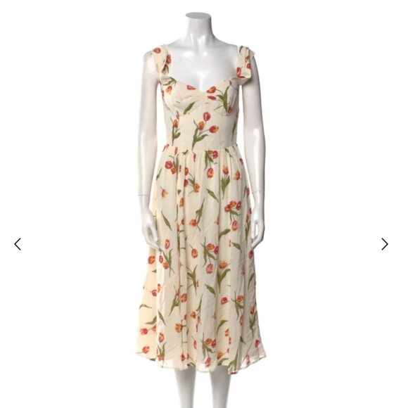 Reformation Tulip Floral Cream Midi Dress Ruffle Strap Sleeveless Romantic S - Picture 2 of 5